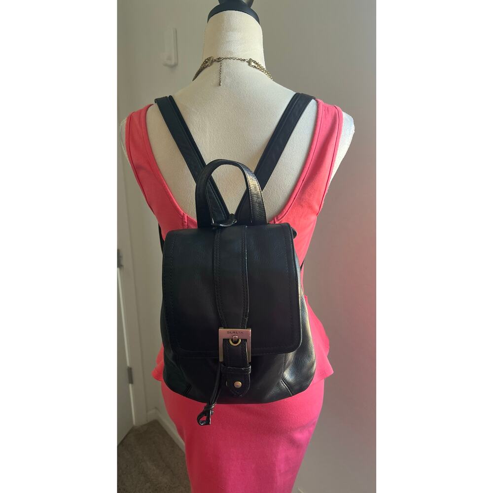 Sereta Premium Soft Black Leather Gold Accent Mini Backpack Shoulder Bag Purse